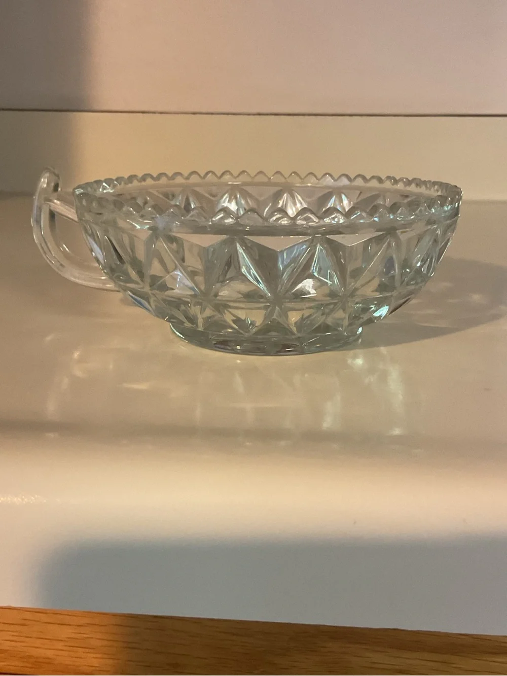 Clear Pressed Glass Starburst Bowl with handle